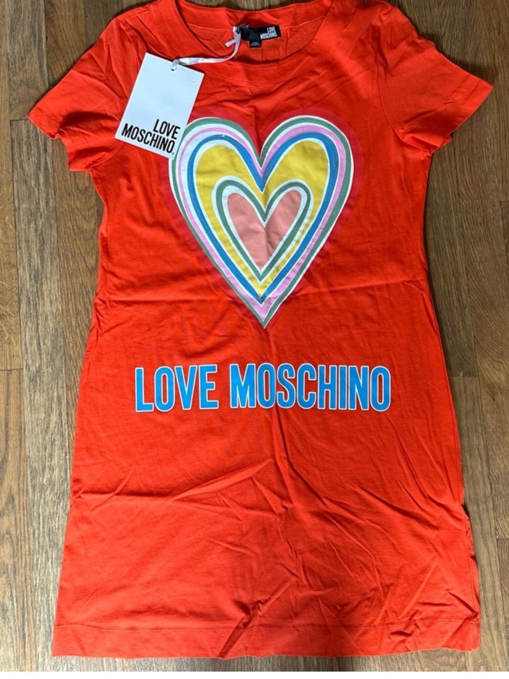 Moschino Orange Short-Sleeve Mini Dress with Multicolor Heart - Picture 4 of 5